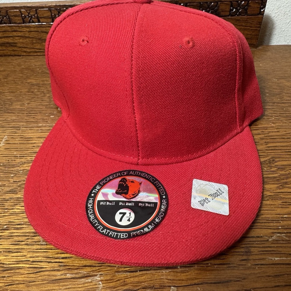 Pit Bull Red Flat Fitted Hat Size 7 1/4 Premium Headwear